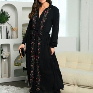 COPY - Baltic Born Aspen Embroidered Button-up Maxi Dress | Black Maxi | XL